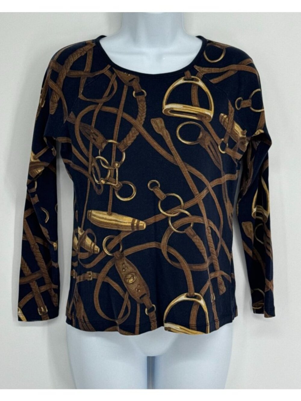 Lauren Ralph Lauren PL Equestrian Horse Bit Bridle Print Top Pullover